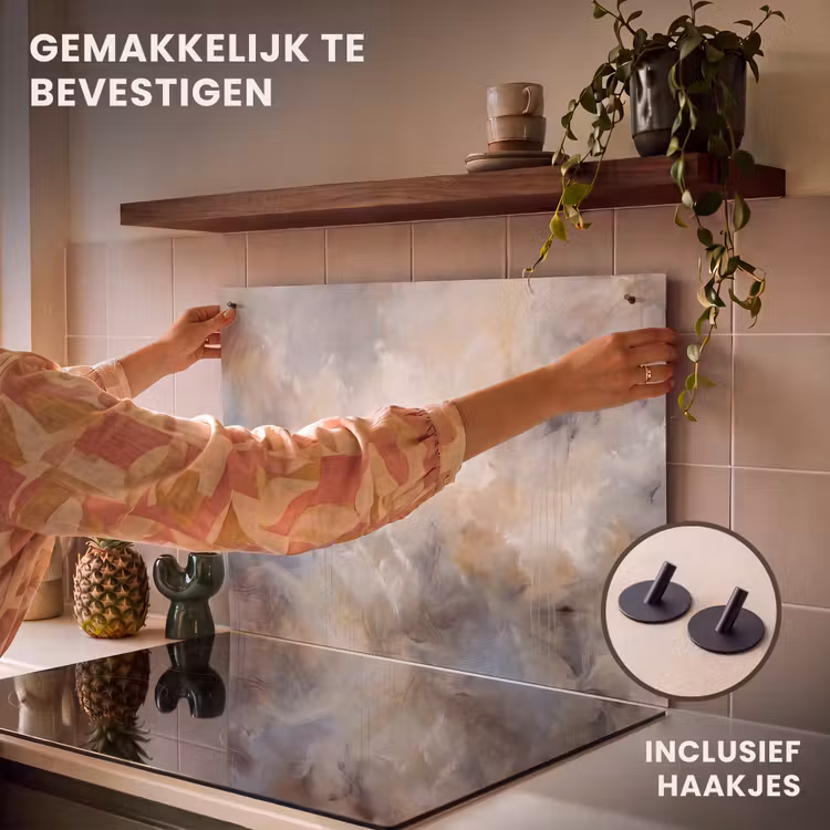 Abstract - Wolken - Sfeervol - Beige - Grijs Inductie beschemer met haakjes klein -ky-ophangen-nl