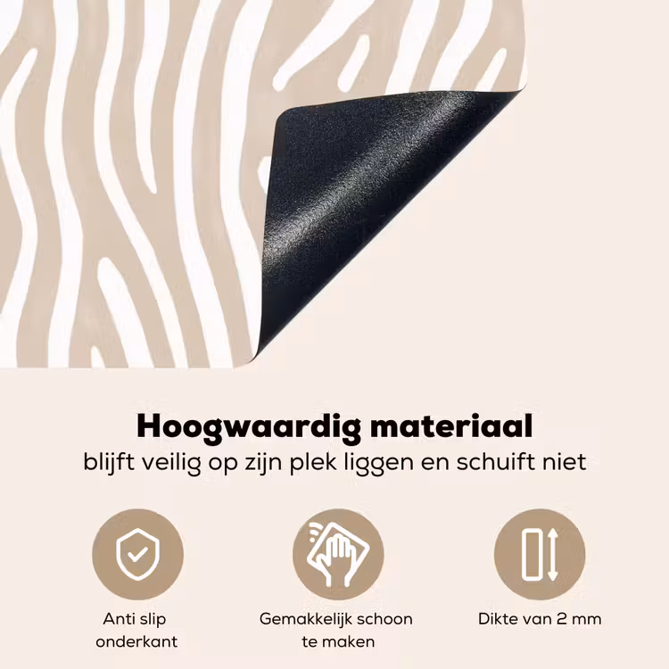 Abstract - Zebra - Beige Inductie beschemer met haakjes klein 777 -ky-onderkant-nl