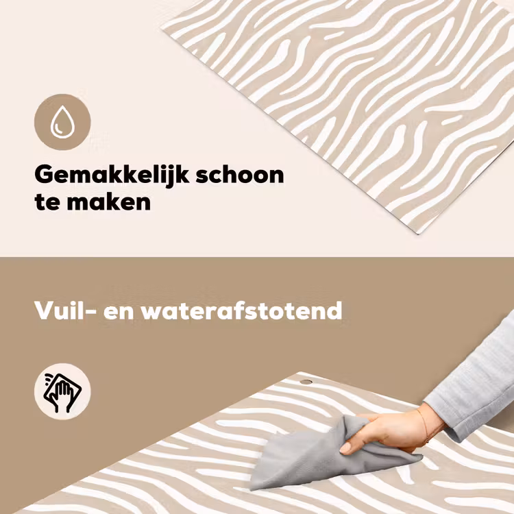 Abstract - Zebra - Beige Inductie beschemer met haakjes klein 777 -ky-schoon-nl