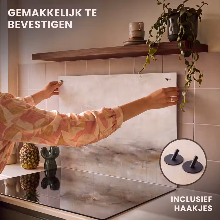 Abstrakt - Landschap - Modern - Beige - Kunst Inductie beschemer met haakjes klein -ky-ophangen-nl