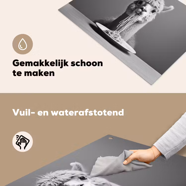 Alpaca - Pasta - Zwart - Wit - Grappig - Dieren Inductie beschemer met haakjes klein -ky-schoon-nl