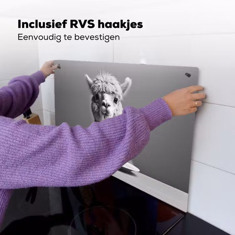 Alpaca - Pasta - Zwart - Wit - Grappig - Dieren Inductie beschemer met haakjes klein -ky-ophangen-nl