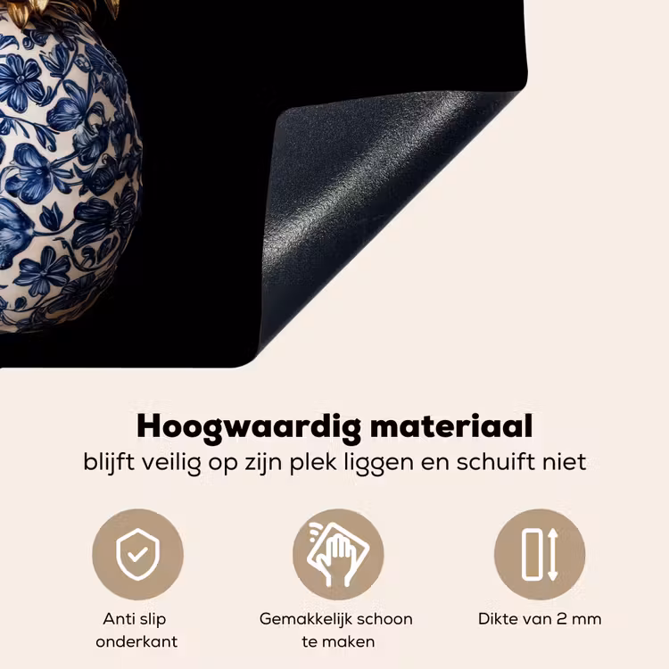 Ananas - Bloemen patroon - Goud - Delftsblauw Inductie beschemer met haakjes klein -ky-onderkant-nl