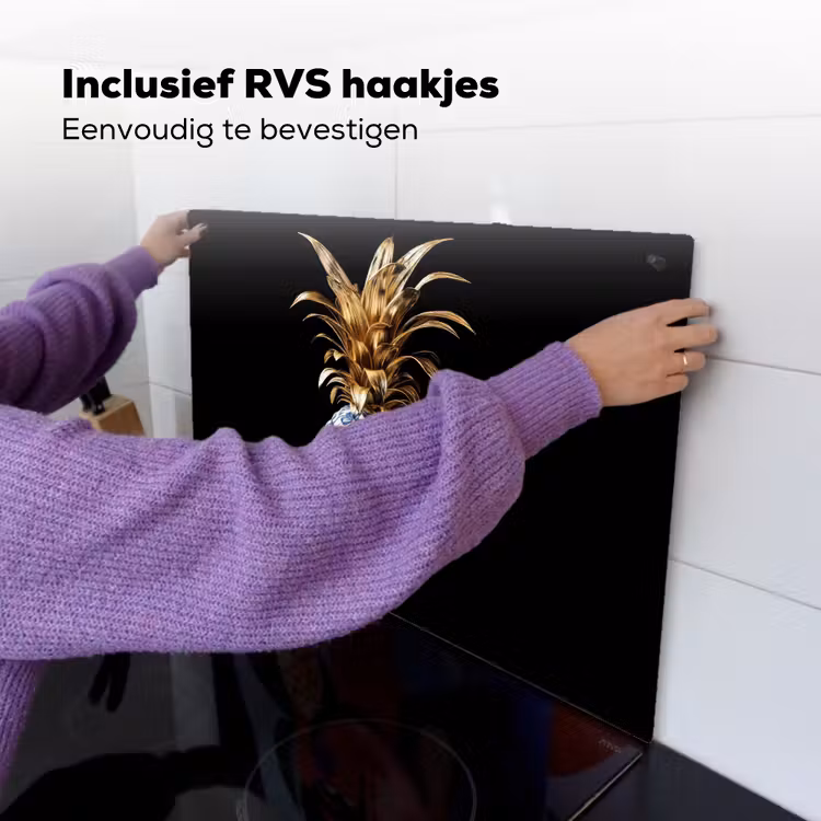 Ananas - Bloemen patroon - Goud - Delftsblauw Inductie beschemer met haakjes klein -ky-ophangen-nl