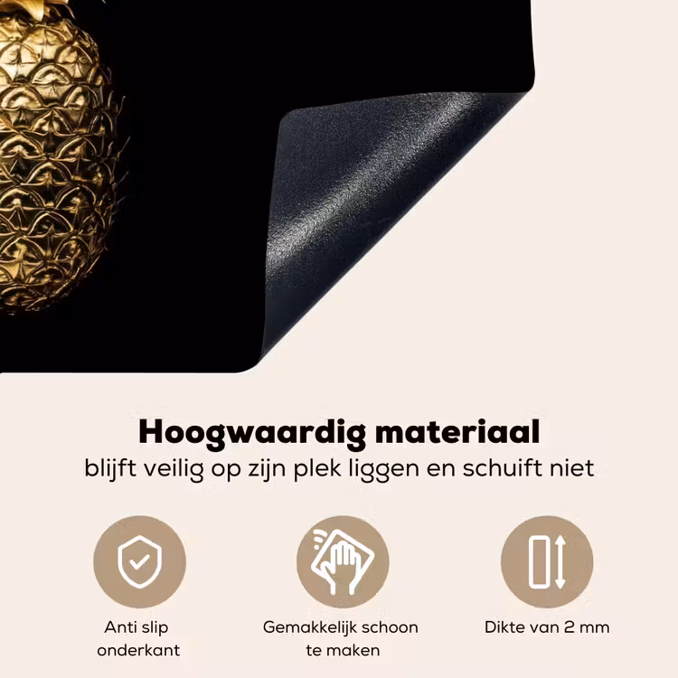 Ananas - Zwart - Goud - Luxe Inductie beschemer met haakjes klein -ky-onderkant-nl