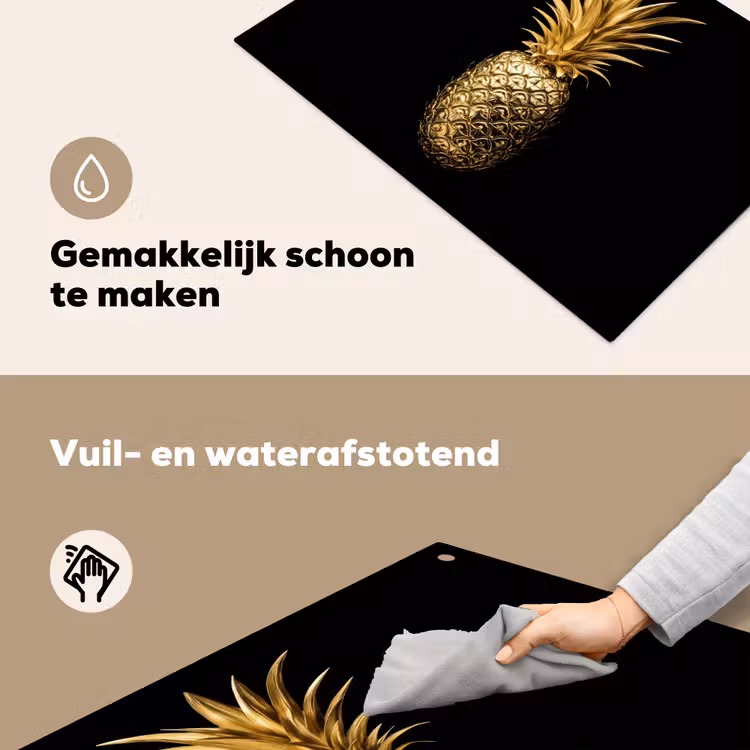 Ananas - Zwart - Goud - Luxe Inductie beschemer met haakjes klein -ky-schoon-nl