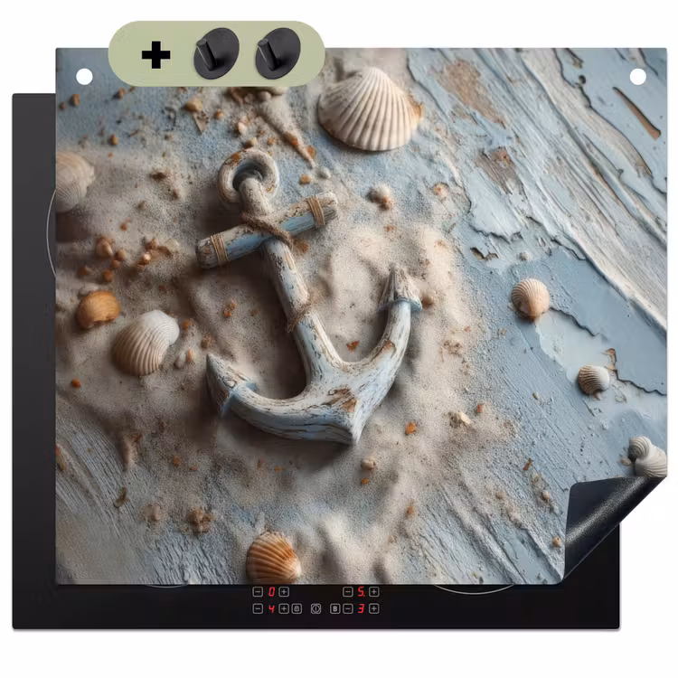 Anker - Hout - Schelpen - Zand Inductie beschemer met haakjes middel -3d