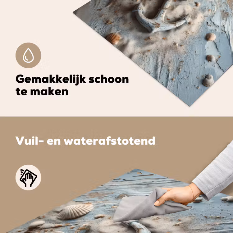 Anker - Hout - Schelpen - Zand Inductie beschemer met haakjes middel -ky-schoon-nl