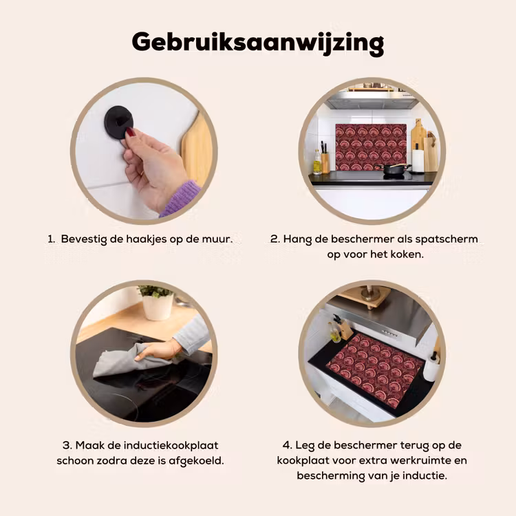 Antiek - Bloemen - Kleurrijk Inductie beschemer met haakjes klein 777 -ky-gebruik-nl