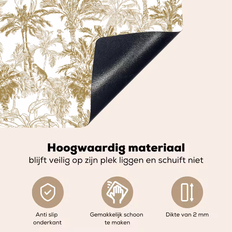 Apen - Jungle - Abstract - Beige Inductie beschemer met haakjes klein 777 -ky-onderkant-nl