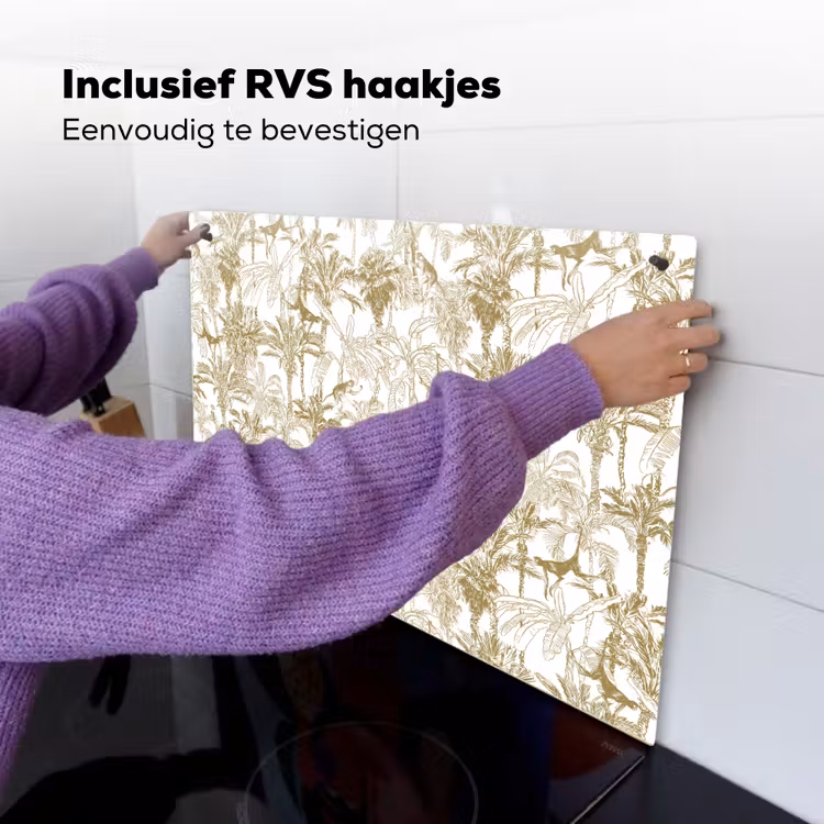 Apen - Jungle - Abstract - Beige Inductie beschemer met haakjes klein 777 -ky-ophangen-nl