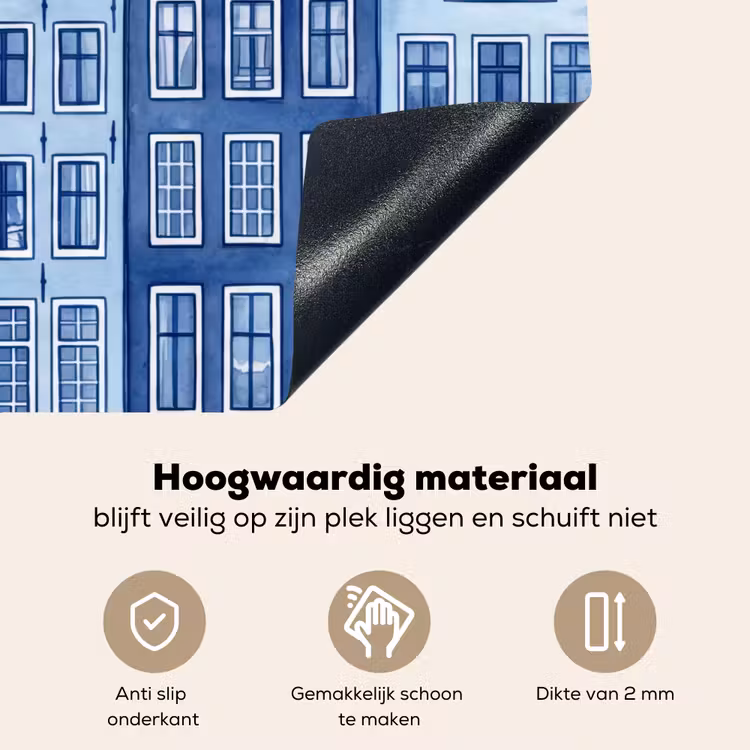 Aquarel - Grachtenpanden - Delfts - Blauw Inductie beschemer met haakjes klein -ky-onderkant-nl