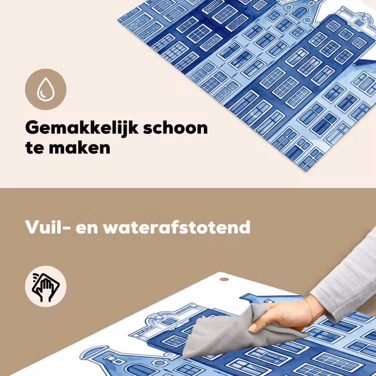 Aquarel - Grachtenpanden - Delfts - Blauw Inductie beschemer met haakjes klein -ky-schoon-nl