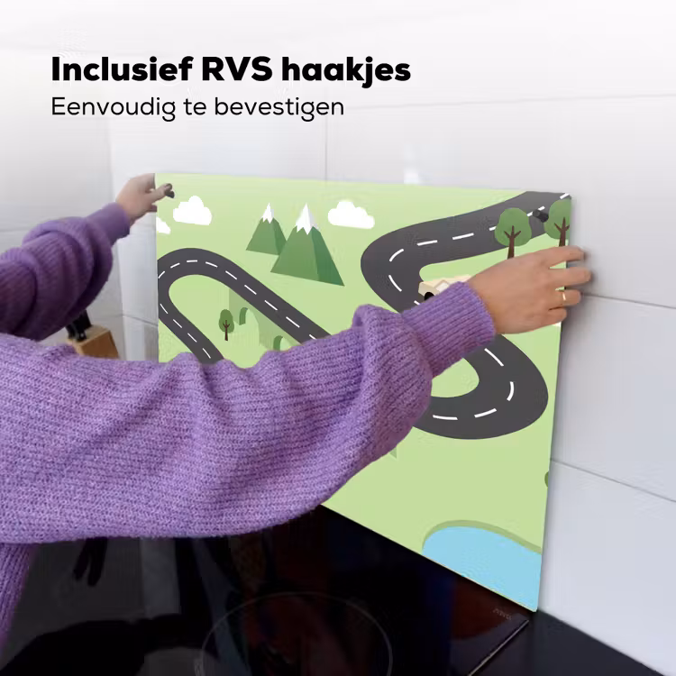 Auto - Bergweg - Natuur - Illustratie Inductie beschemer met haakjes klein -ky-ophangen-nl