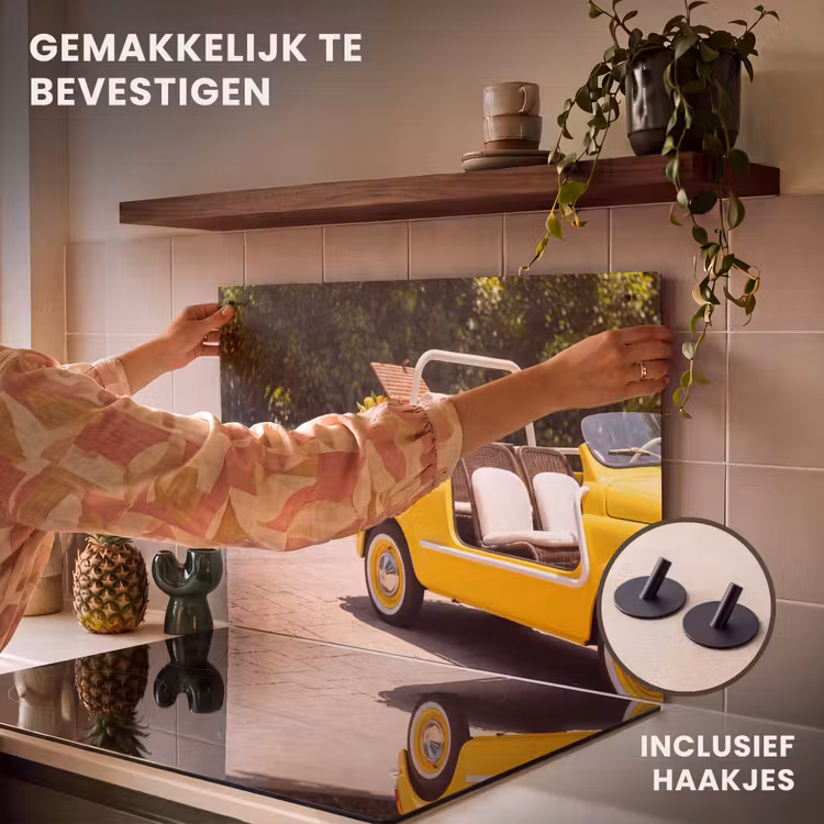 Auto - Picknick - Zomer - Geel Inductie beschemer met haakjes klein -ky-ophangen-nl