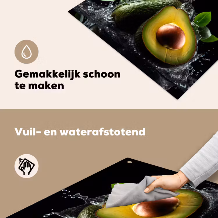 Avocado - Groente - Bladeren - Water - Zwart - Groen Inductie beschemer met haakjes middel -ky-schoon-nl