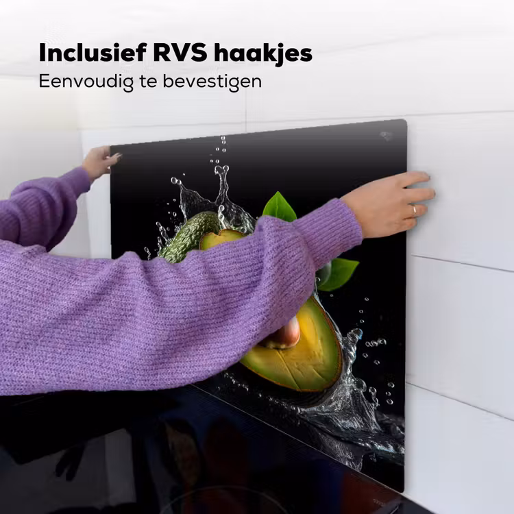 Avocado - Groente - Bladeren - Water - Zwart - Groen Inductie beschemer met haakjes middel -ky-ophangen-nl