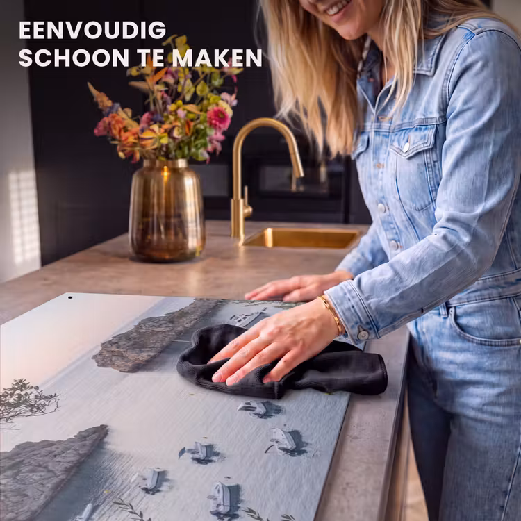 Inductiebeschermer & spatscherm (2in1) - Baai - boten - zonsondergang - Baai - boten - zonsondergang Inductie beschemer met haakjes klein