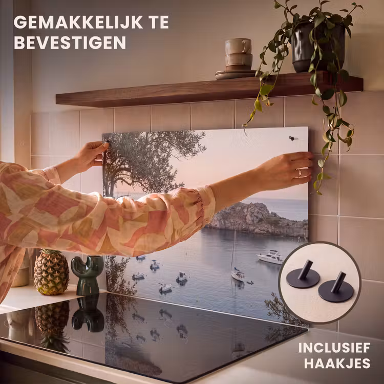 Inductiebeschermer & spatscherm (2in1) - Baai - boten - zonsondergang - Baai - boten - zonsondergang Inductie beschemer met haakjes klein