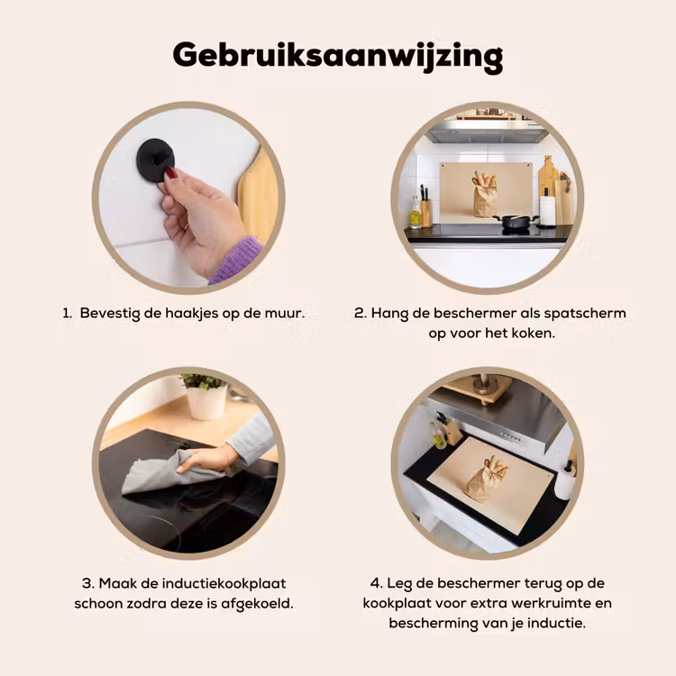 Baguette - Brood - Stokbrood - Beige Inductie beschemer met haakjes klein -ky-gebruik-nl
