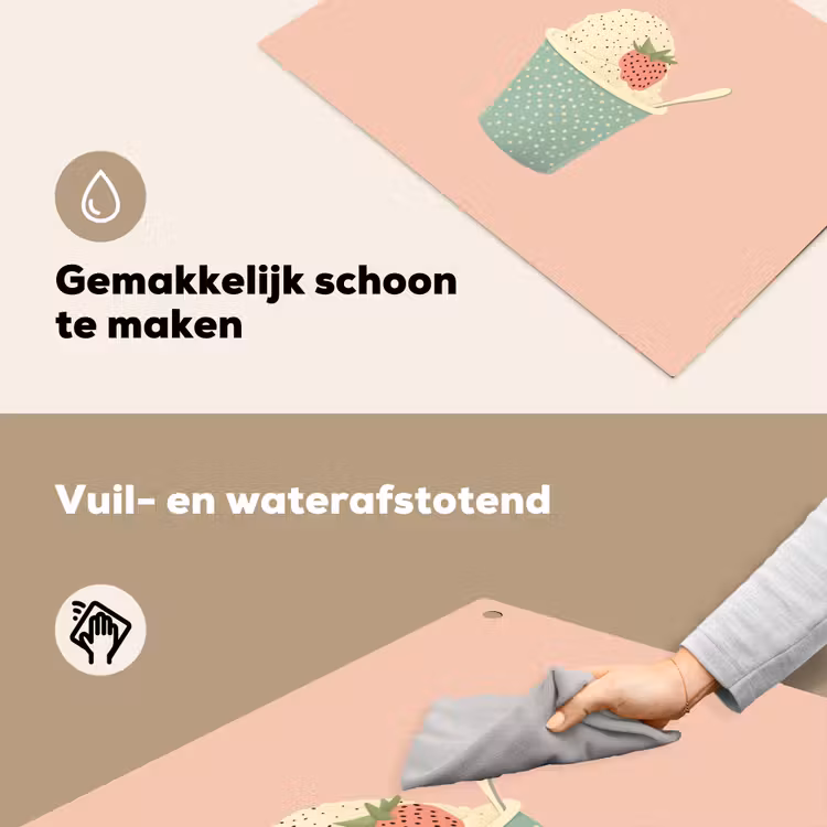 Bakje - Ijs - Aardbei - Roze Inductie beschemer met haakjes klein -ky-schoon-nl