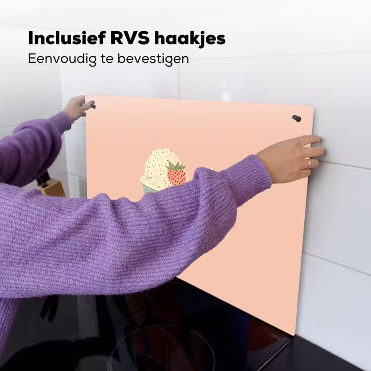 Bakje - Ijs - Aardbei - Roze Inductie beschemer met haakjes klein -ky-ophangen-nl