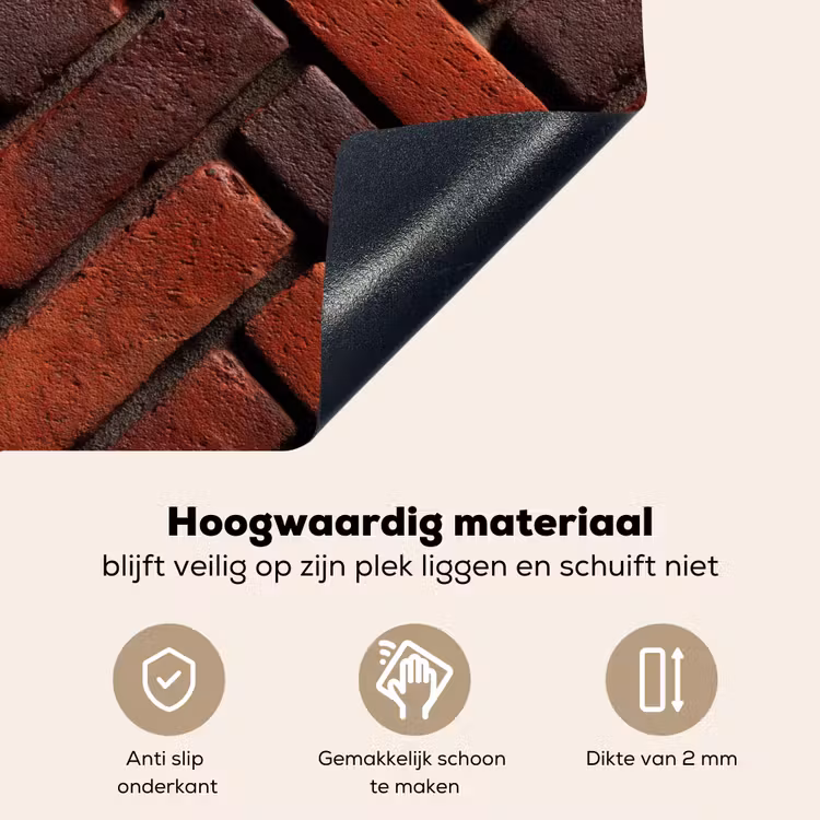 Bakstenen - Visgraat - Structuur - Roodbruin Inductie beschemer met haakjes klein 777 -ky-onderkant-nl