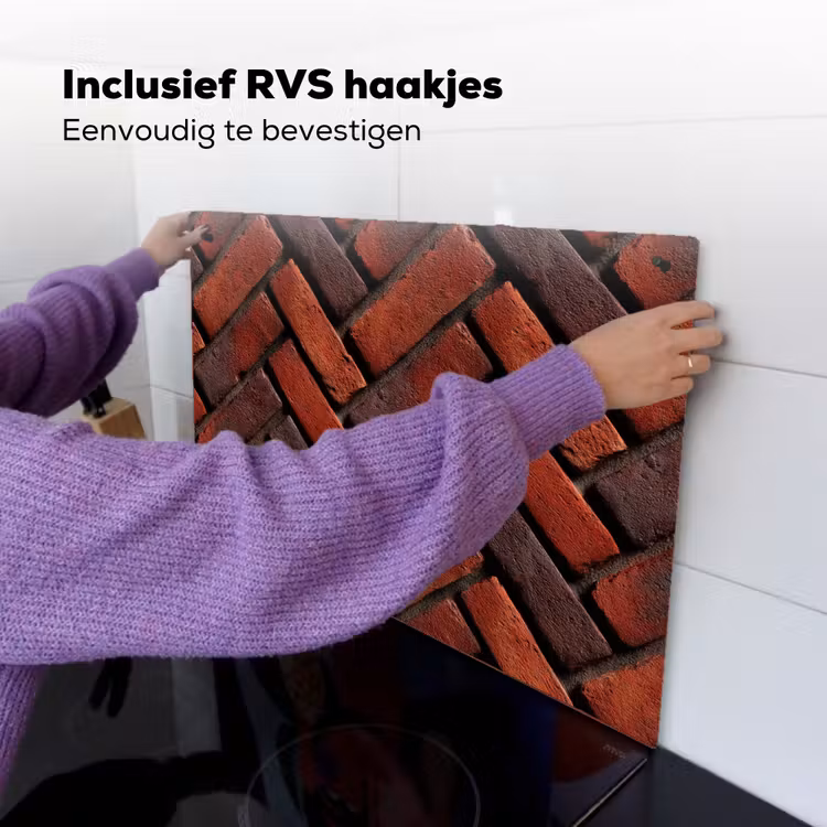 Bakstenen - Visgraat - Structuur - Roodbruin Inductie beschemer met haakjes klein 777 -ky-ophangen-nl