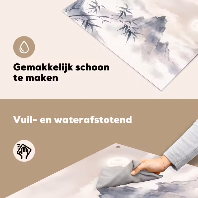 Bamboe - Azië - Grijs Inductie beschemer met haakjes klein -ky-schoon-nl