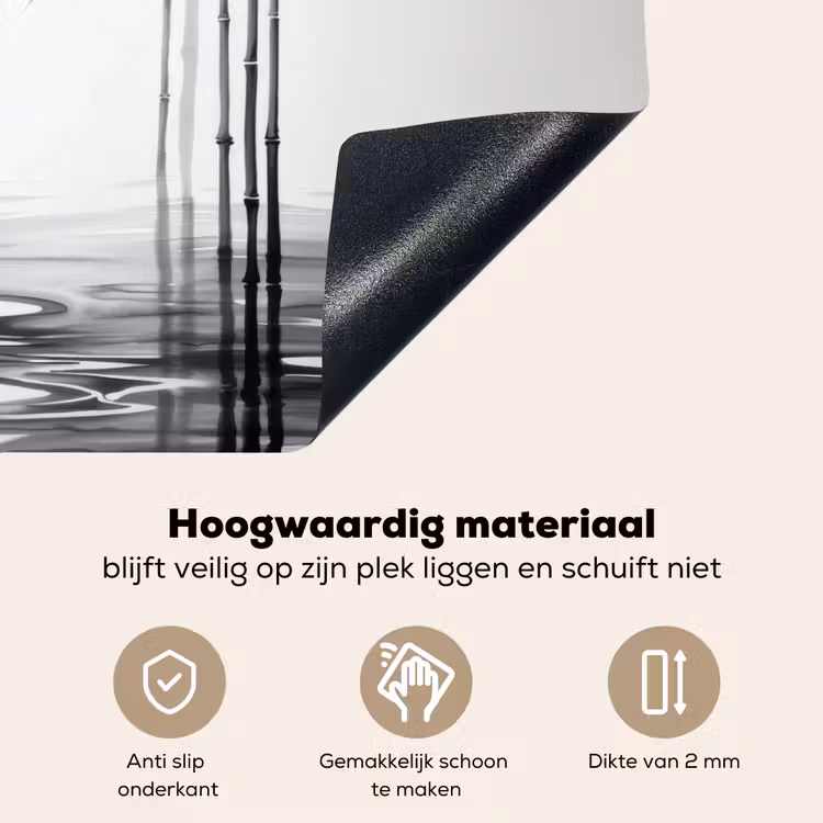 Bamboestammen - Water - Minimalistisch - Wit Inductie beschemer met haakjes klein -ky-onderkant-nl