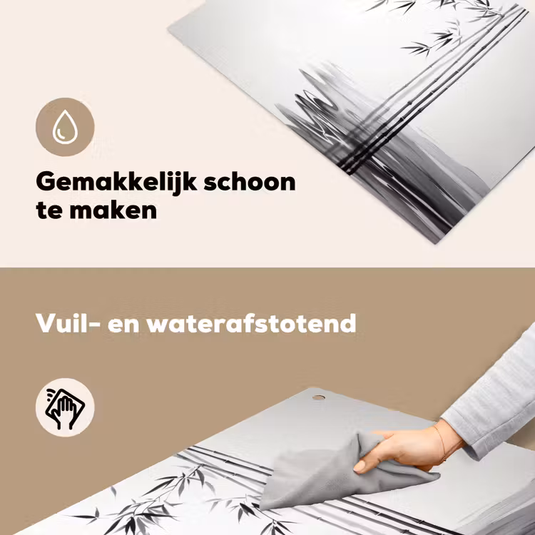 Bamboestammen - Water - Minimalistisch - Wit Inductie beschemer met haakjes klein -ky-schoon-nl