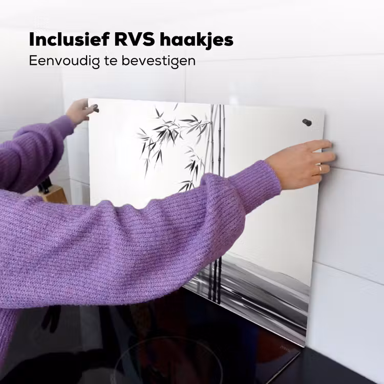 Bamboestammen - Water - Minimalistisch - Wit Inductie beschemer met haakjes klein -ky-ophangen-nl