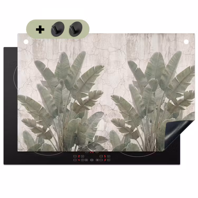 Bananenbladeren - Beton - Groen Inductie beschemer met haakjes klein -3d