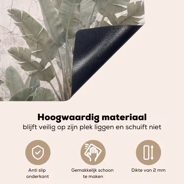 Bananenbladeren - Beton - Groen Inductie beschemer met haakjes klein -ky-onderkant-nl