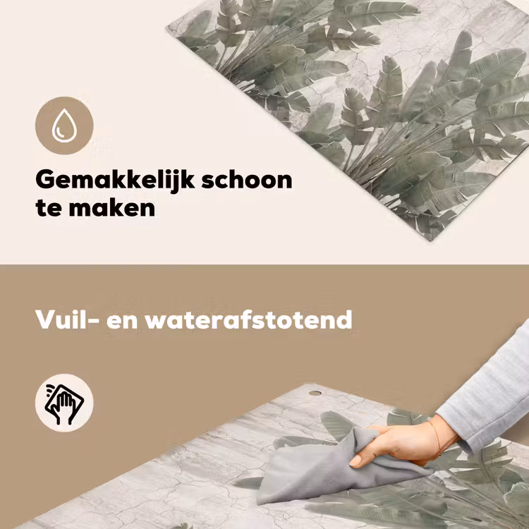 Bananenbladeren - Beton - Groen Inductie beschemer met haakjes klein -ky-schoon-nl