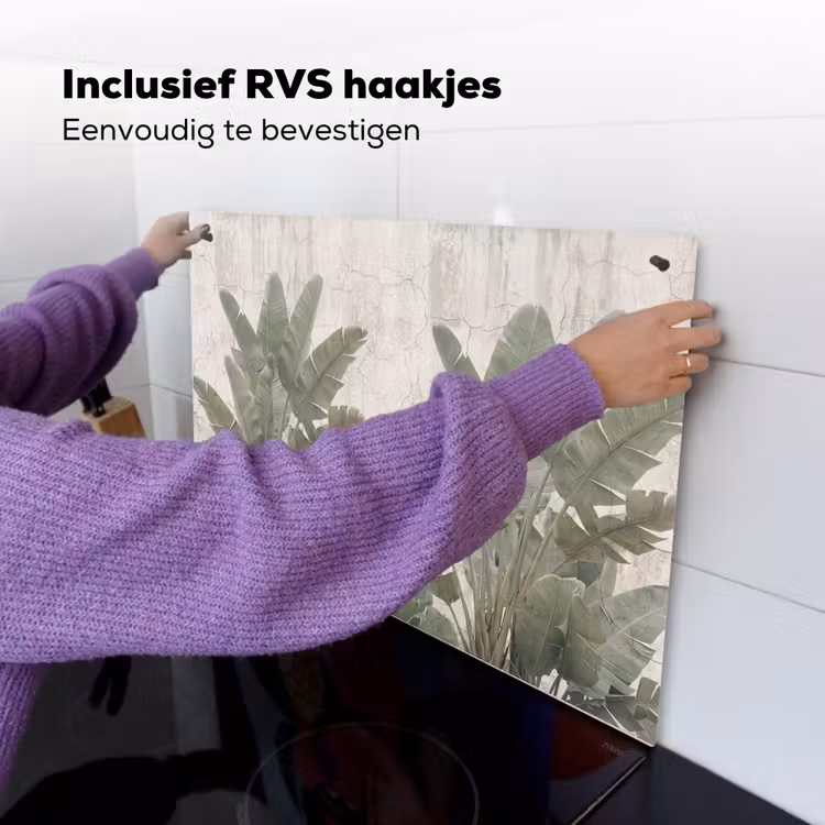Bananenbladeren - Beton - Groen Inductie beschemer met haakjes klein -ky-ophangen-nl