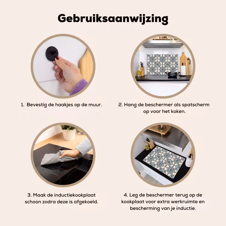Barok - Tegel - Kleurrijk Inductie beschemer met haakjes klein 777 -ky-gebruik-nl
