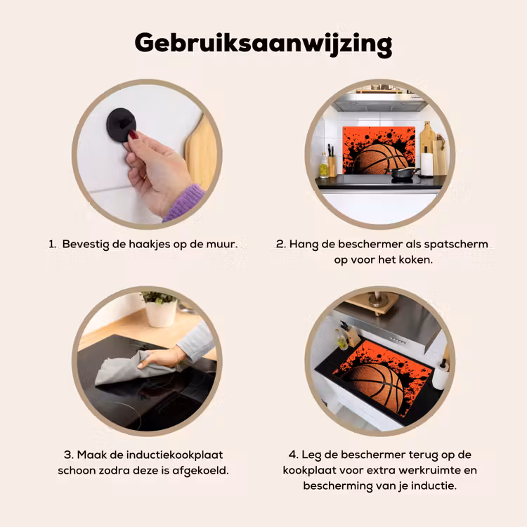 Basketbal - Verf - Sport - Oranje Inductie beschemer met haakjes klein -ky-gebruik-nl