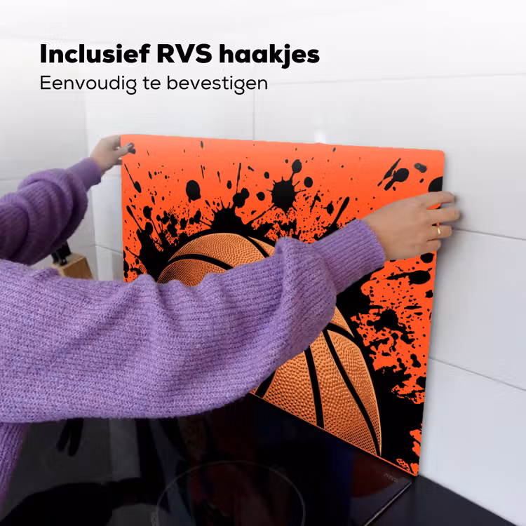 Basketbal - Verf - Sport - Oranje Inductie beschemer met haakjes klein -ky-ophangen-nl