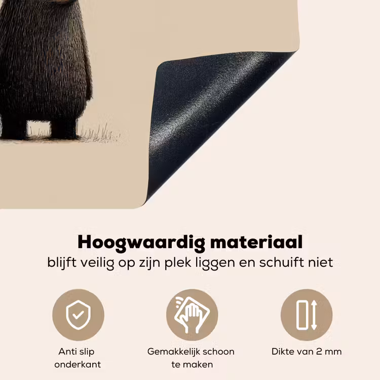 Beer - Donkerbruin - Minimalistisch Inductie beschemer met haakjes middel -ky-onderkant-nl