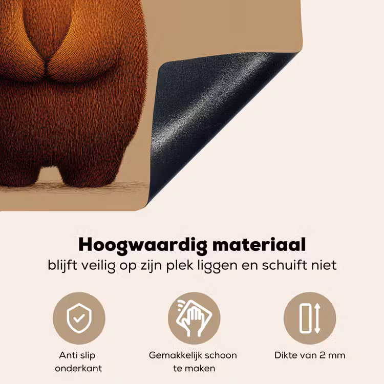 Beer - Minimalistisch - Bruin Inductie beschemer met haakjes middel -ky-onderkant-nl