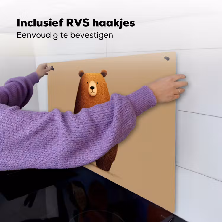 Beer - Minimalistisch - Bruin Inductie beschemer met haakjes middel -ky-ophangen-nl