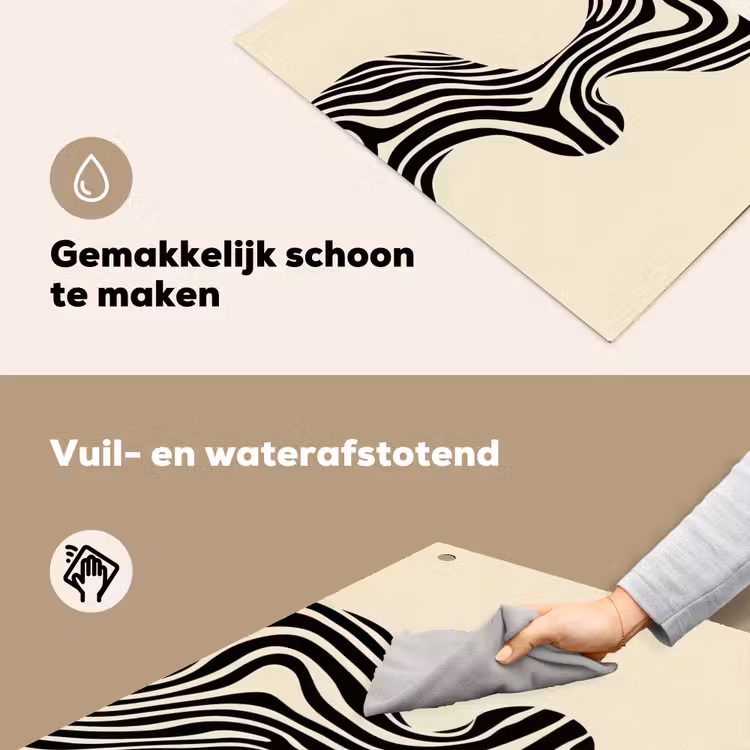 Beige - Lijnen - Golvend - Abstract Inductie beschemer met haakjes klein -ky-schoon-nl