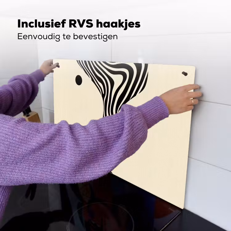 Beige - Lijnen - Golvend - Abstract Inductie beschemer met haakjes klein -ky-ophangen-nl