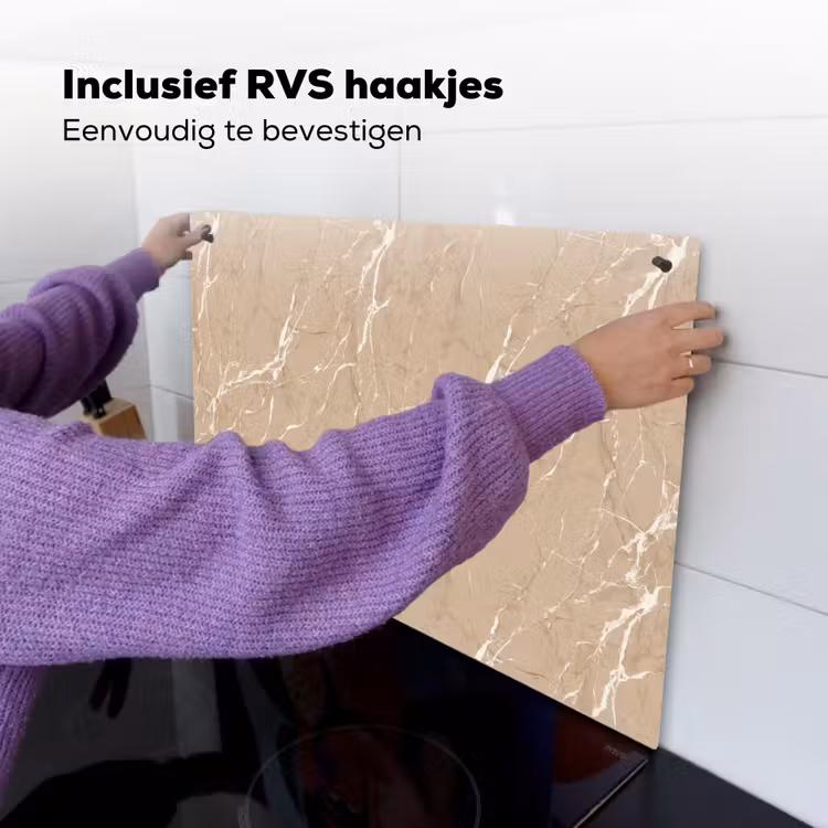 Beige - Marmer - Organisch - Wit Inductie beschemer met haakjes klein 777 -ky-ophangen-nl