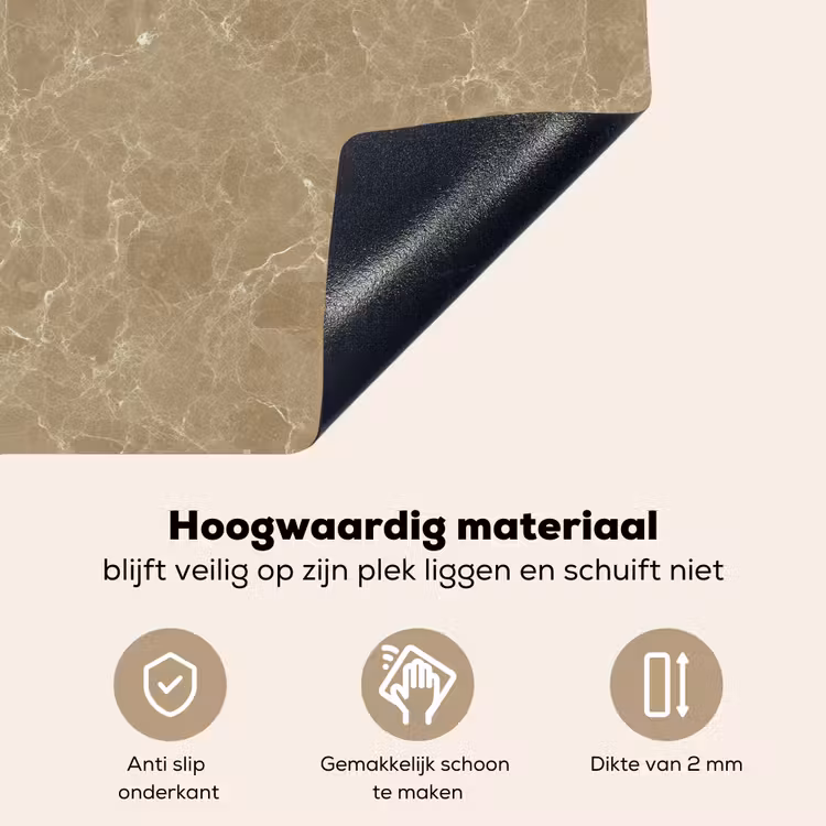 Beige - Marmer - Witte aders Inductie beschemer met haakjes klein 777 -ky-onderkant-nl