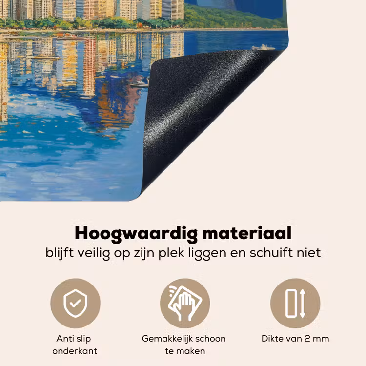 Berg - Skyline - Strand - Water Inductie beschemer met haakjes klein -ky-onderkant-nl