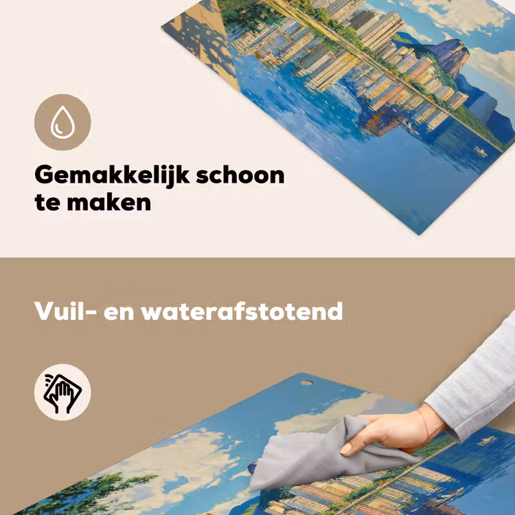 Berg - Skyline - Strand - Water Inductie beschemer met haakjes klein -ky-schoon-nl