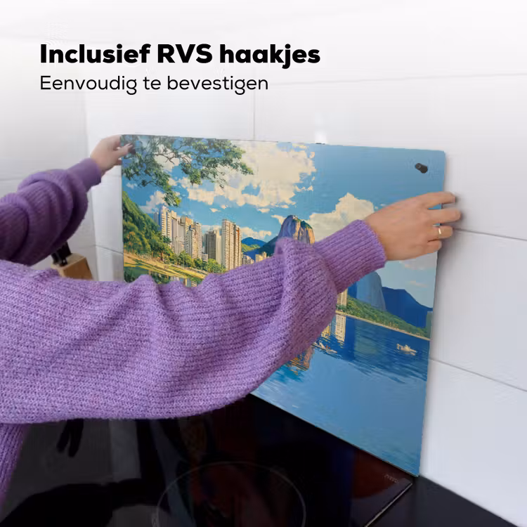 Berg - Skyline - Strand - Water Inductie beschemer met haakjes klein -ky-ophangen-nl