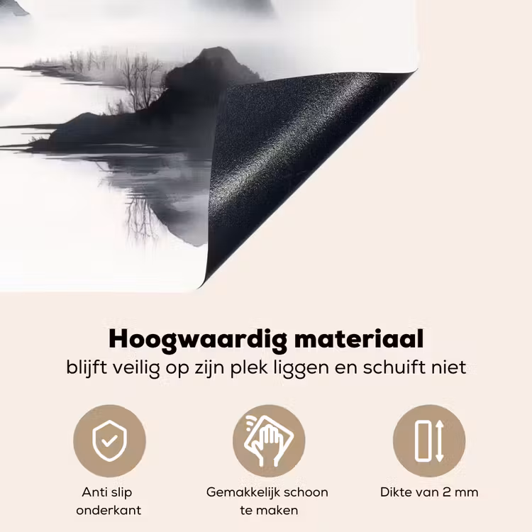 Bergen - Mistig - Water - Wit Inductie beschemer met haakjes klein -ky-onderkant-nl